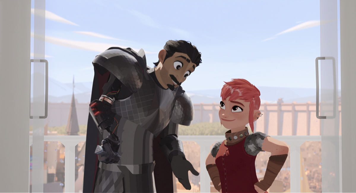 Ballister Boldheart (voice of Riz Ahmed) and Nimona (voice of Chloë Grace Moretz) in 'Nimona.'