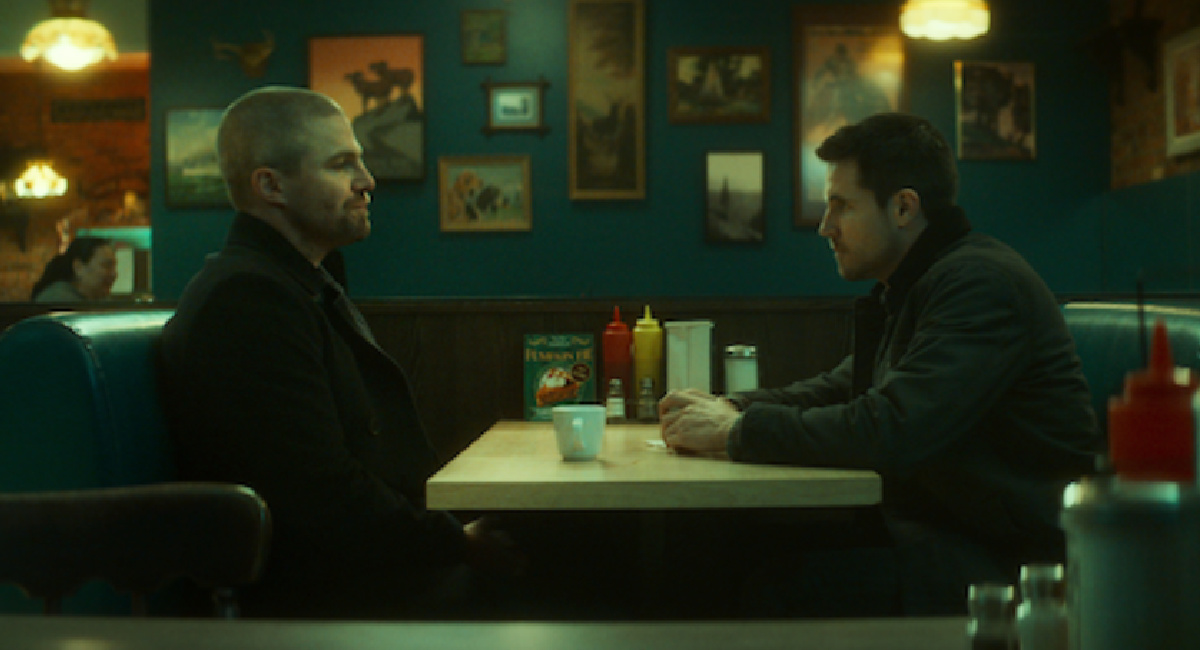 Stephen Amell as Garrett, Robbie Amell as Connor in 'Code 8: Part II.'