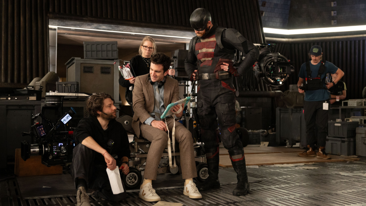 (L to R) Director Jake Schreier and Wyatt Russel on the set of Marvel Studios' 'Thunderbolts*'. Photo by Chuck Zlotnick. Photo courtesy of Marvel Studios. © 2025 Marvel.