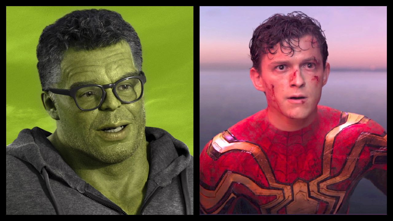 (Left) Mark Ruffalo as Bruce Banner / Smart Hulk in Disney+'s 'She-Hulk: Attorney at Law.' (Right) Tom Holland in 'Spider-Man: No Way Home.' Photo: Marvel Studios.
