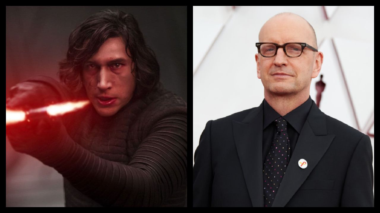 (Left) Adam Driver in 'Star Wars: The Last Jedi'. Photo: Lucasfilm. (Right) Oscar® nominee Steven Soderbergh arrives on the red carpet of The 93rd Oscars® at Union Station in Los Angeles, CA on Sunday, April 25, 2021. Credit/Provider: Matt Petit / A.M.P.A.S. Copyright: ©A.M.P.A.S.