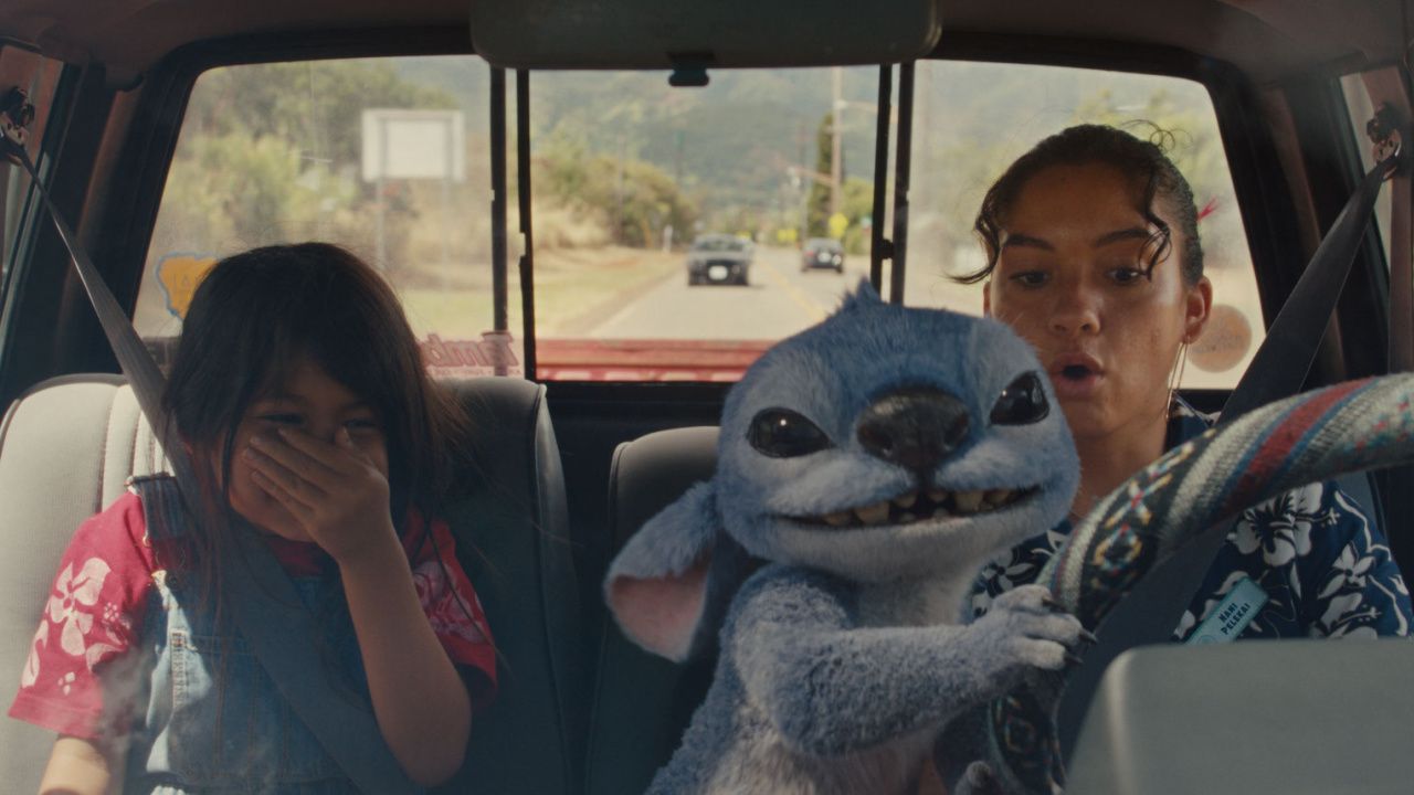 (L to R) Maia Kealoha as Lilo, Stitch and Sydney Agudong as Nani in Disney’s live-action 'Lilo & Stitch'. Photo courtesy of Disney. © 2025 Disney Enterprises Inc. All Rights Reserved.