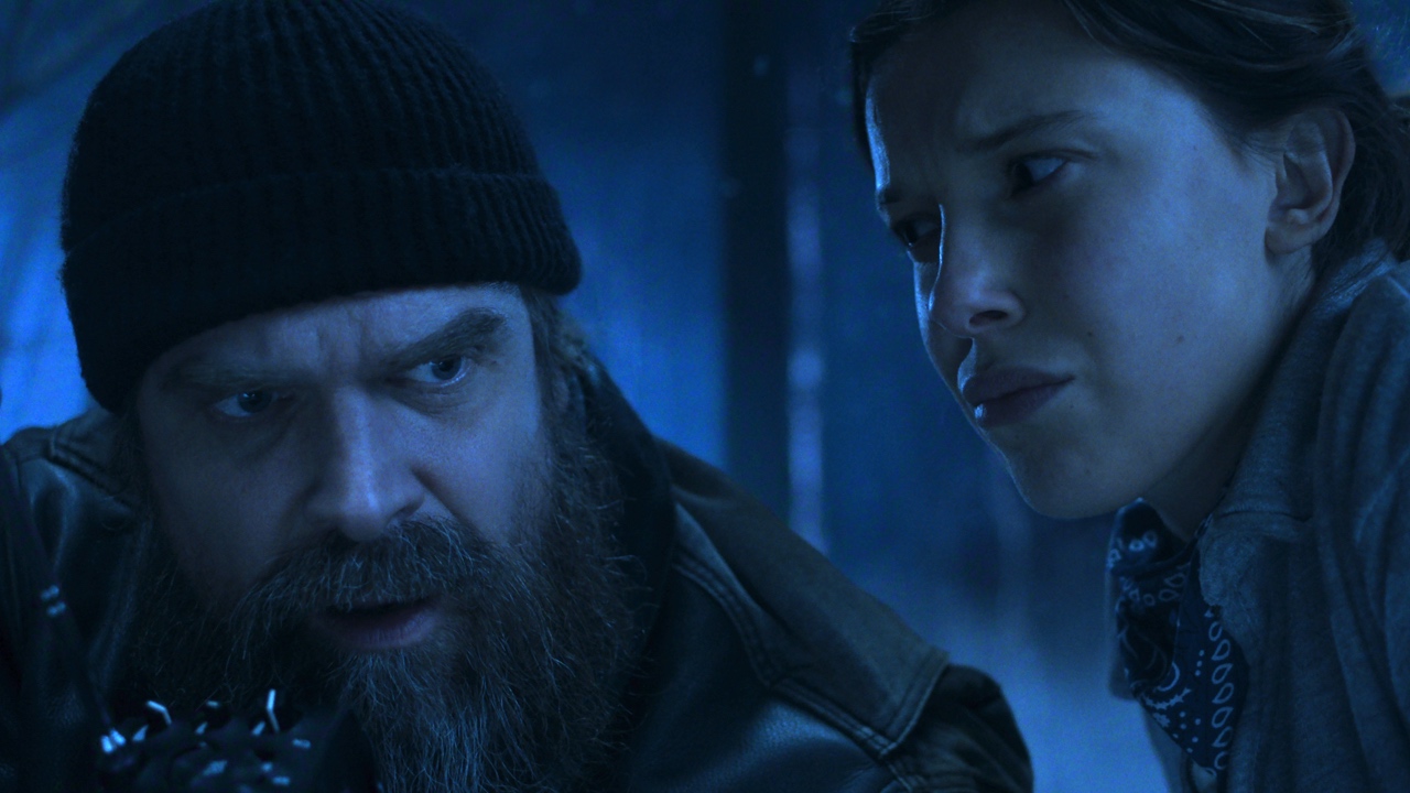 David Harbour as Jim Hopper and Millie Bobby Brown as Eleven in ‘Stranger Things: Season 5.’ Photo: COURTESY OF NETFLIX © 2025.