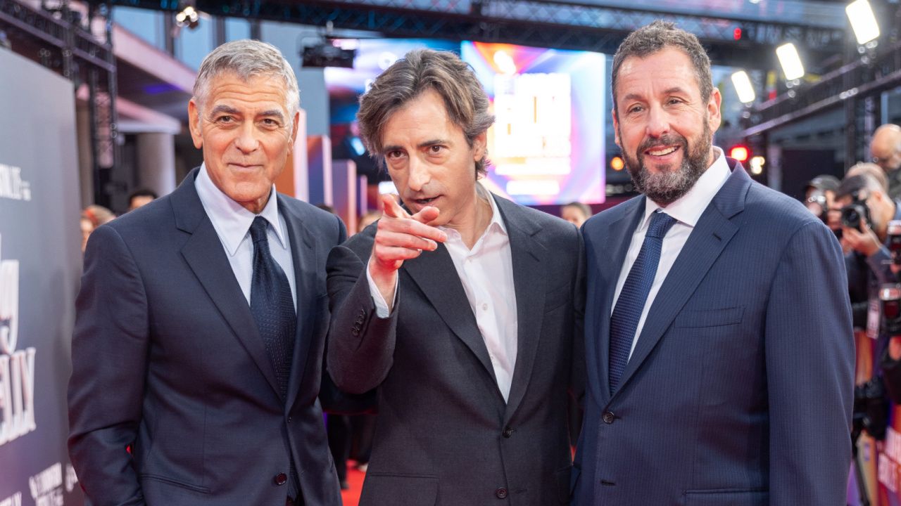 (L to R) George Clooney, Noah Baumbach and Adam Sandler attend the Headline Gala screening of Netflix's 'Jay Kelly' during the 69th BFI London Film Festival at The Royal Festival Hall on October 10th, 2025 in London, England. Photo by StillMoving.Net for Netflix.