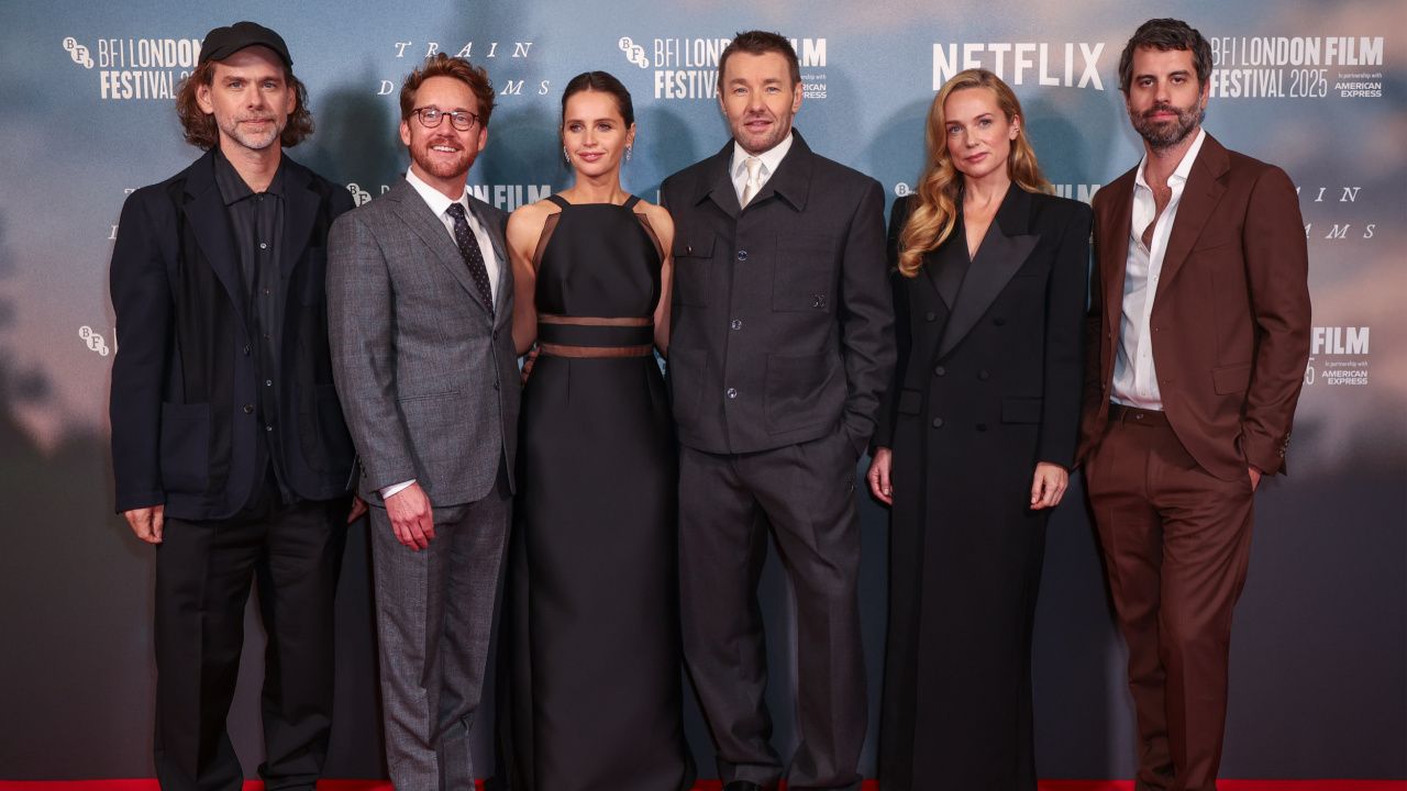 (L to R) Bryce Dessner, Clint Bentley, Felicity Jones, Joel Edgerton, Kerry Condon and Adolpho Veloso attend the screening of Netflix's 'Train Dreams' during the 69th BFI London Film Festival at The Royal Festival Hall on October 12th, 2025 in London, England. Photo by StillMoving.Net for Netflix.