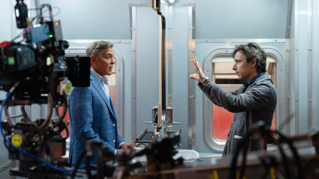 (L to R) George Clooney as Jay Kelly and director Noah Baumbach on the set of 'Jay Kelly'. Cr. Peter Mountain/Netflix © 2025.